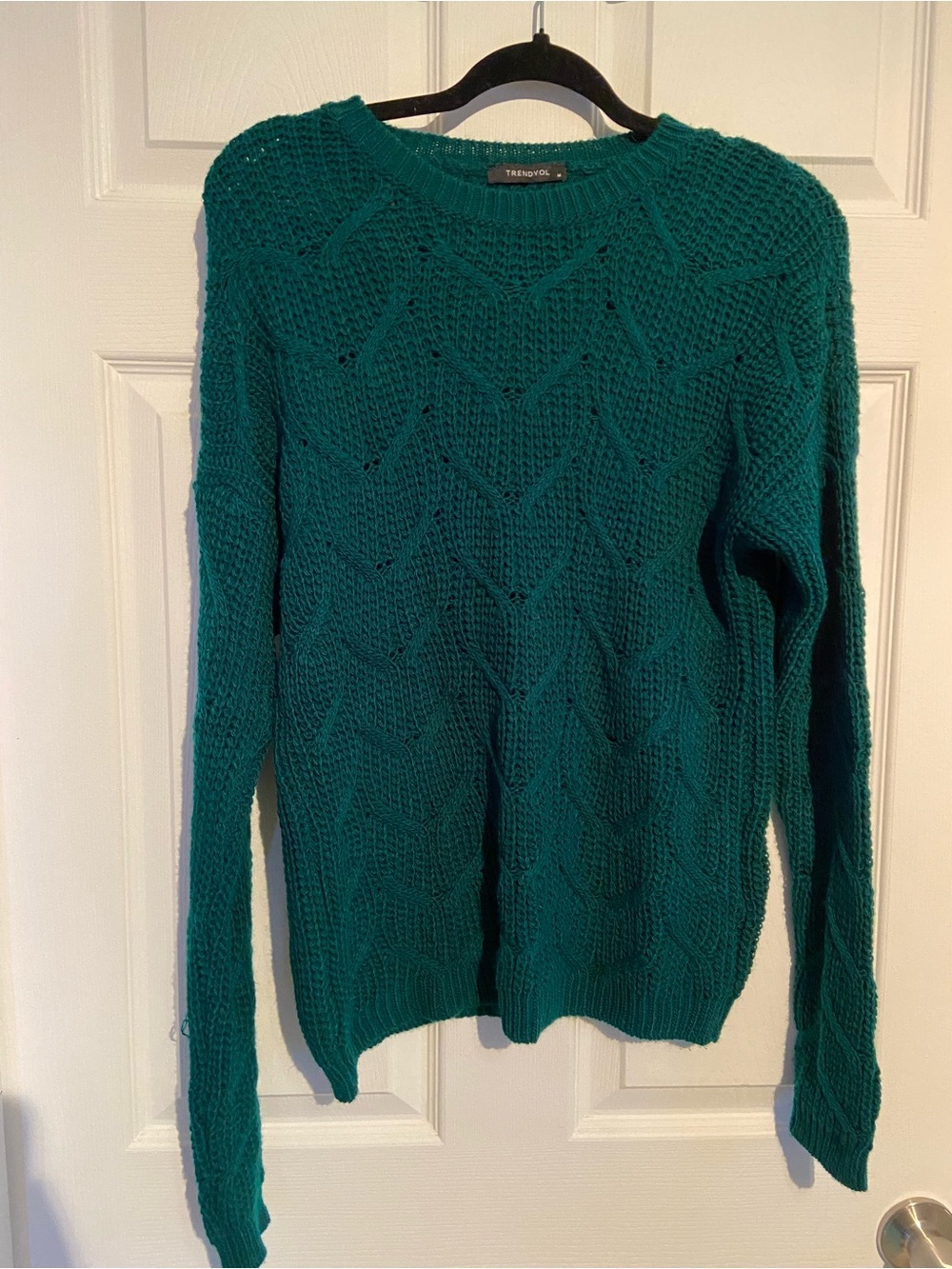 Trendyol Women's Teal Cable Knit Crew Sweater